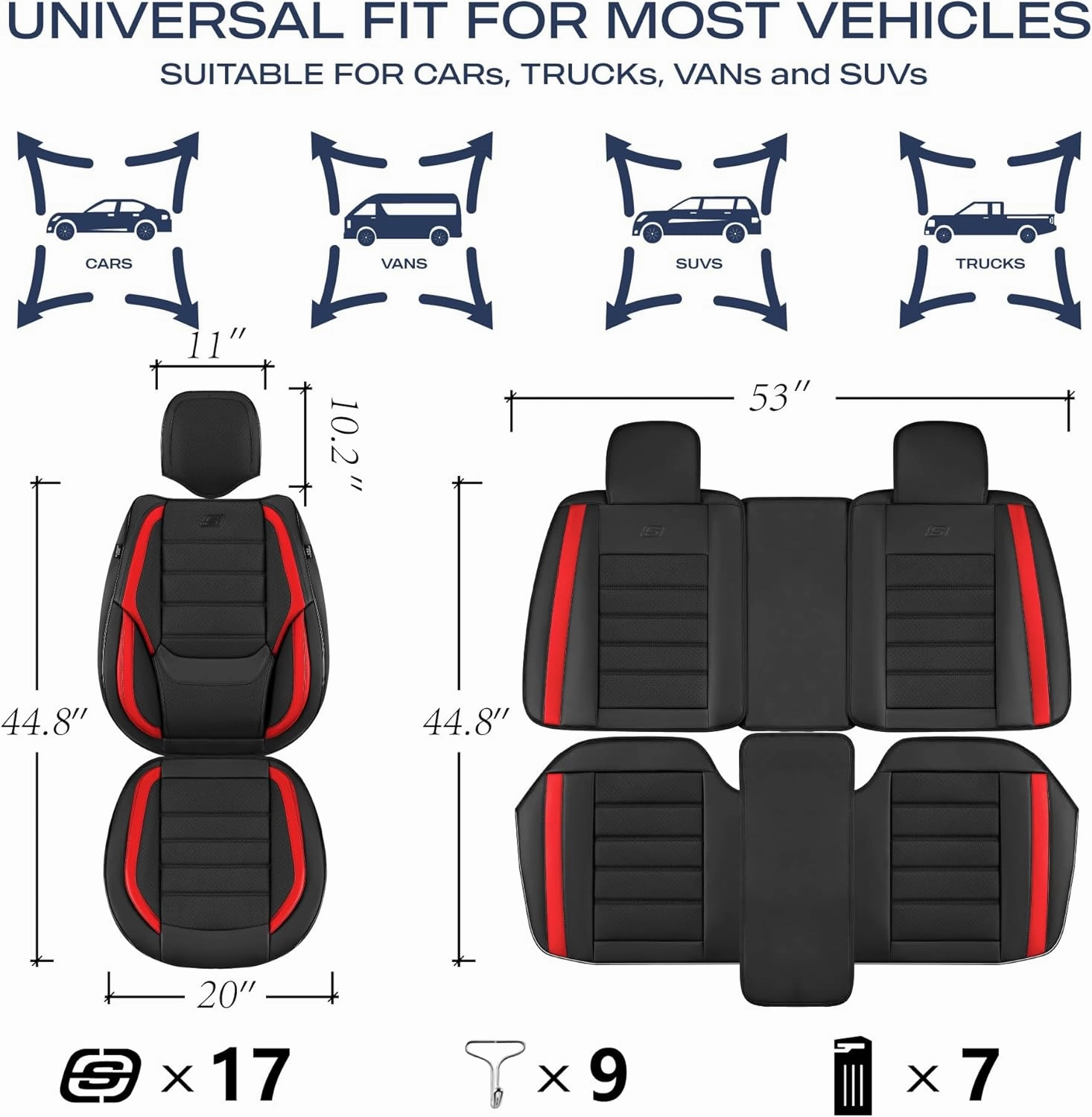 Skechers MAX Cushioning Seat Covers,Memory Foam Leather Car Seat Covers,Waterproof Car Seat Protector Full Sets,Car Seat Cushion Airbag Automotive Universal Fit for Most Cars,Vans,Trucks,SUV,Red