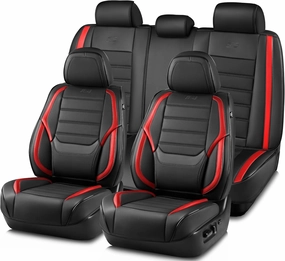 Skechers MAX Cushioning Seat Covers,Memory Foam Leather Car Seat Covers,Waterproof Car Seat Protector Full Sets,Car Seat Cushion Airbag Automotive Universal Fit for Most Cars,Vans,Trucks,SUV,Red