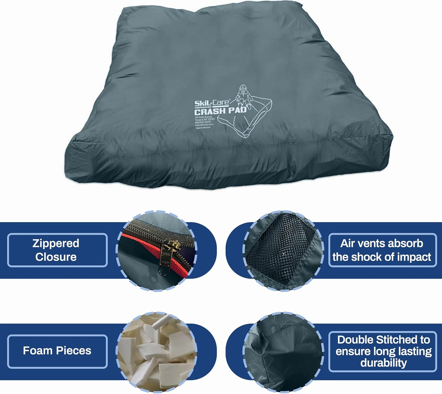 Skil-Care Replacement Cover for 3' x 4' (Dark Green) or 5’ x 5’ (Blue) Crash Pad, Durable Nylon Shell, Water-Resistant, Machine-Washable, Cover ONLY