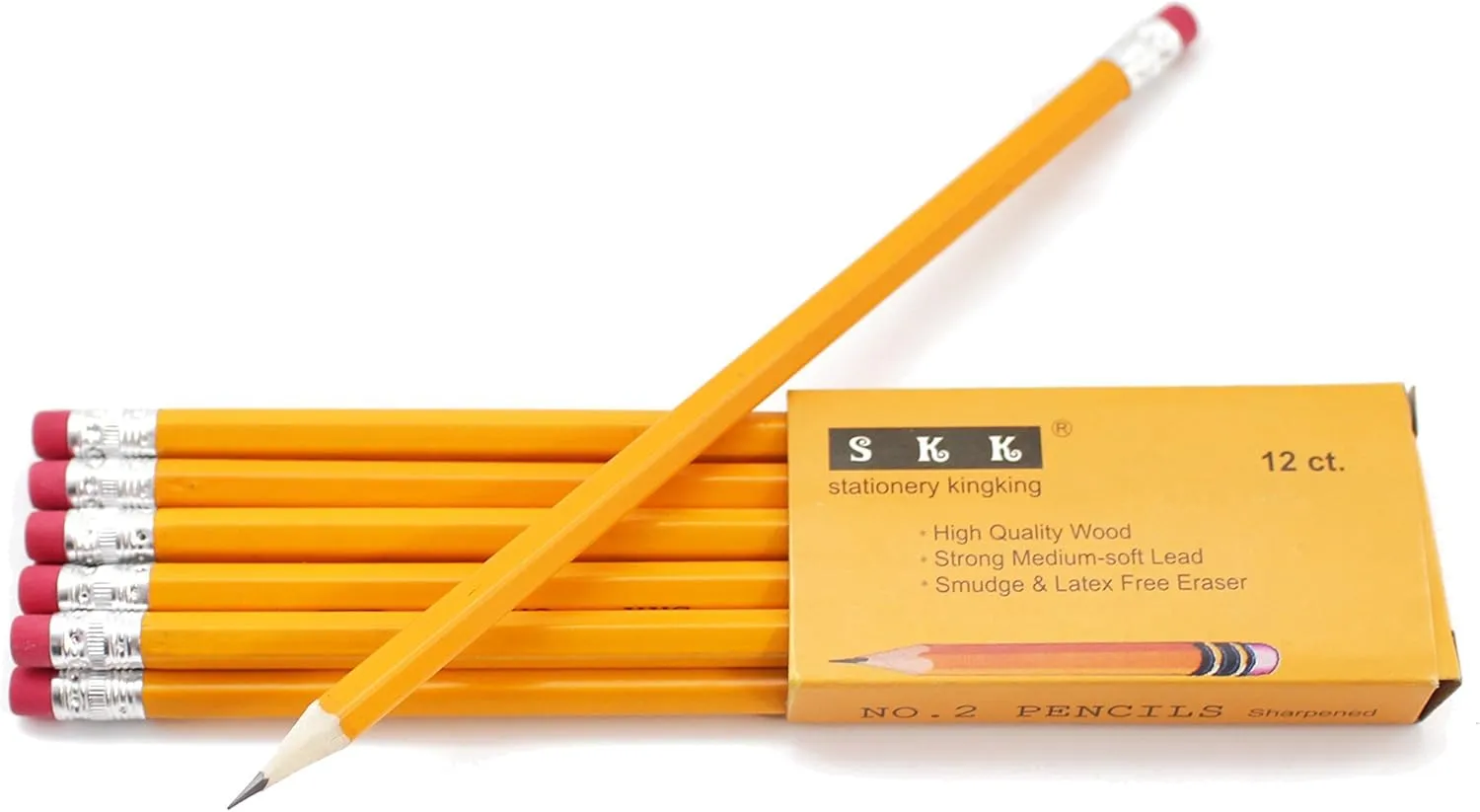 SKKSTATIONERY Pre-sharpened pencils, Pencils Sharpened with eraser top, 2 HB pencil, 144/box.
