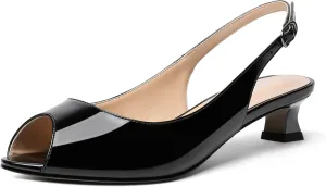 SKYSTERRY Womens Patent Slingback Buckle Peep Toe Wedding Cute Spool Low Heel Pumps Shoes 1.5 Inch