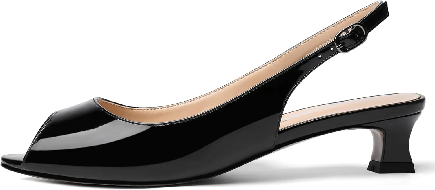 SKYSTERRY Womens Patent Slingback Buckle Peep Toe Wedding Cute Spool Low Heel Pumps Shoes 1.5 Inch