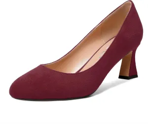 SKYSTERRY Womens Suede Slip On Round Toe Cute Evening Spool Mid Heel Pumps Shoes 2.5 Inch