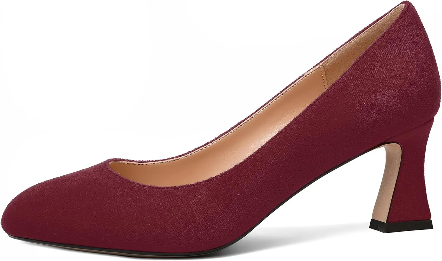 SKYSTERRY Womens Suede Slip On Round Toe Cute Evening Spool Mid Heel Pumps Shoes 2.5 Inch
