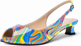 SKYSTERRY Womens Patent Slingback Buckle Peep Toe Wedding Cute Spool Low Heel Pumps Shoes 1.5 Inch