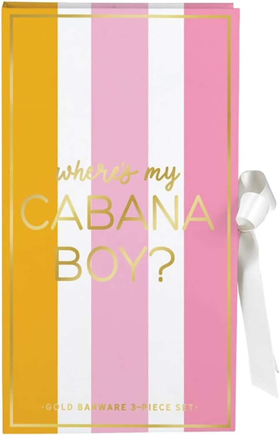 Slant Collections Stainless Steel Bar Tools Set Cardboard Book Gift Set, 3-Piece, Cabana Boy