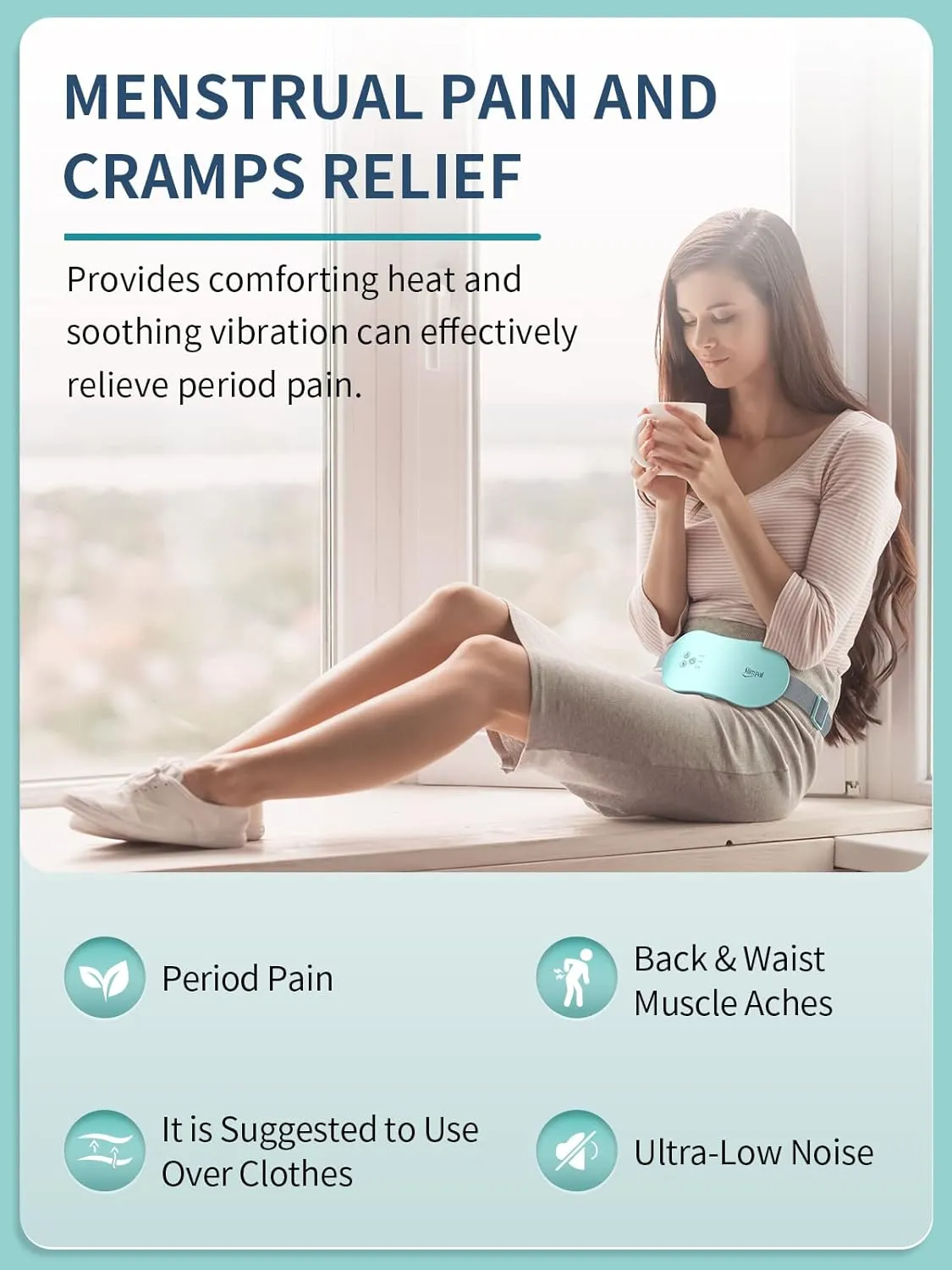 Slimpal Period Heating Pad for Cramps, FSA HSA Eligible, Portable Heat Pad for Menstrual Cramp Relief, Electric Cordless Heating Belt, 3 Timer Auto Off Setting, Gifts for Her Women Girl Wife, Aqua