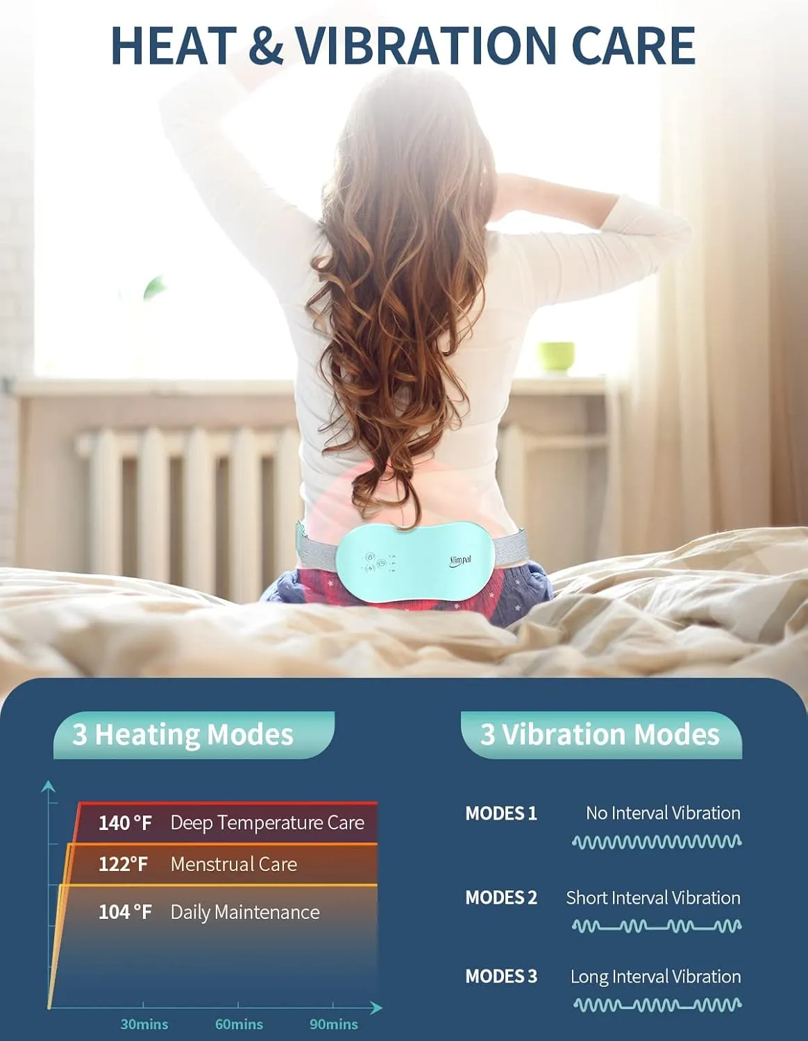 Slimpal Period Heating Pad for Cramps, FSA HSA Eligible, Portable Heat Pad for Menstrual Cramp Relief, Electric Cordless Heating Belt, 3 Timer Auto Off Setting, Gifts for Her Women Girl Wife, Aqua