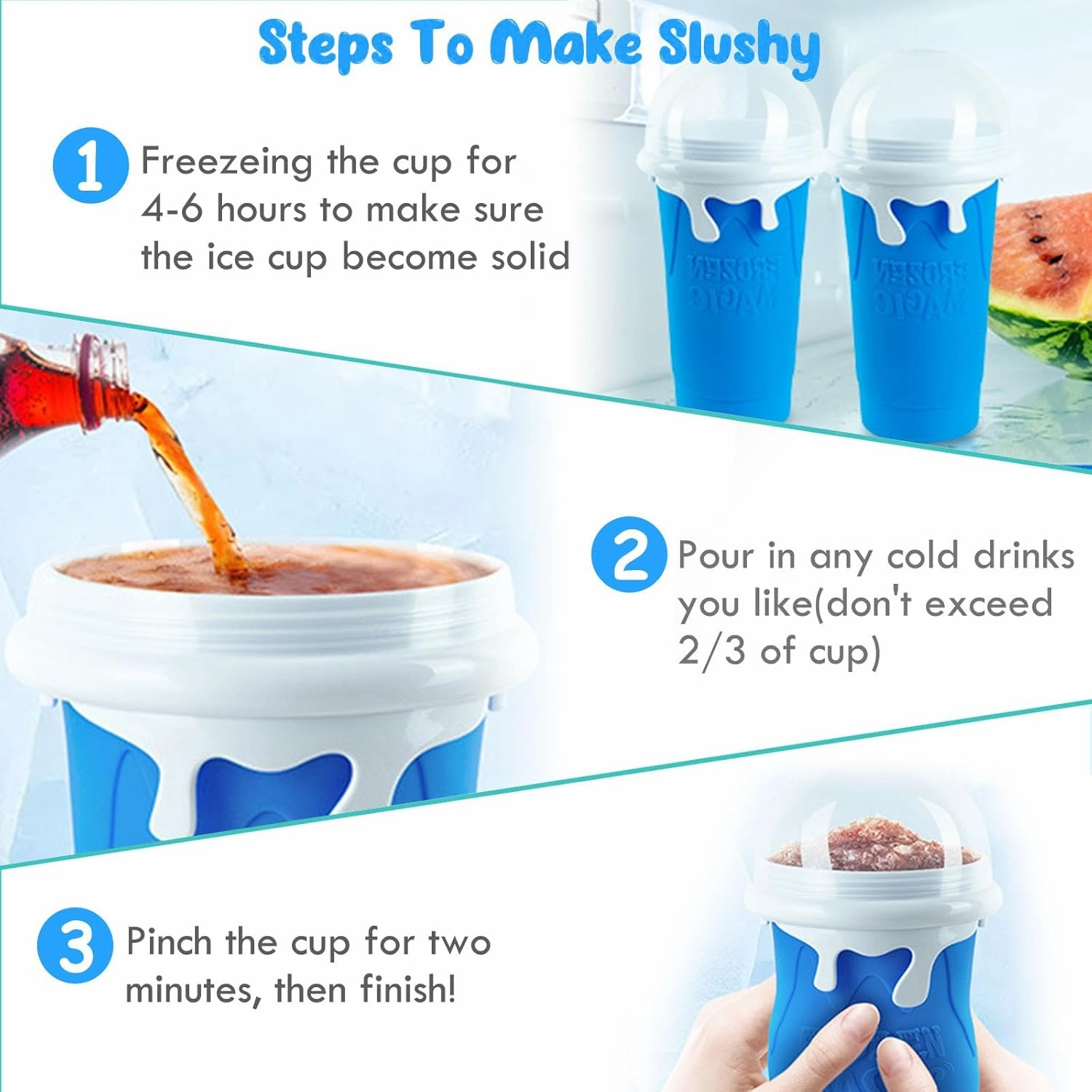 Slushy Maker Cup, Slushie Cup, Quick Frozen Magic Cup, 17oz/500ml Double Layers Slushie Maker Cup, Fasting Cooling Make And Serve Slushy Cup For Milk Shake, Smoothies, Slushies (Blue)