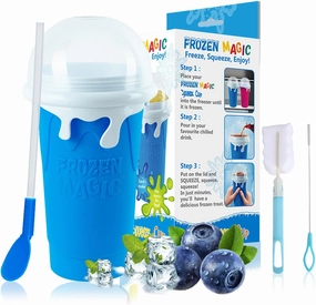 Slushy Maker Cup, Slushie Cup, Quick Frozen Magic Cup, 17oz/500ml Double Layers Slushie Maker Cup, Fasting Cooling Make And Serve Slushy Cup For Milk Shake, Smoothies, Slushies (Blue)