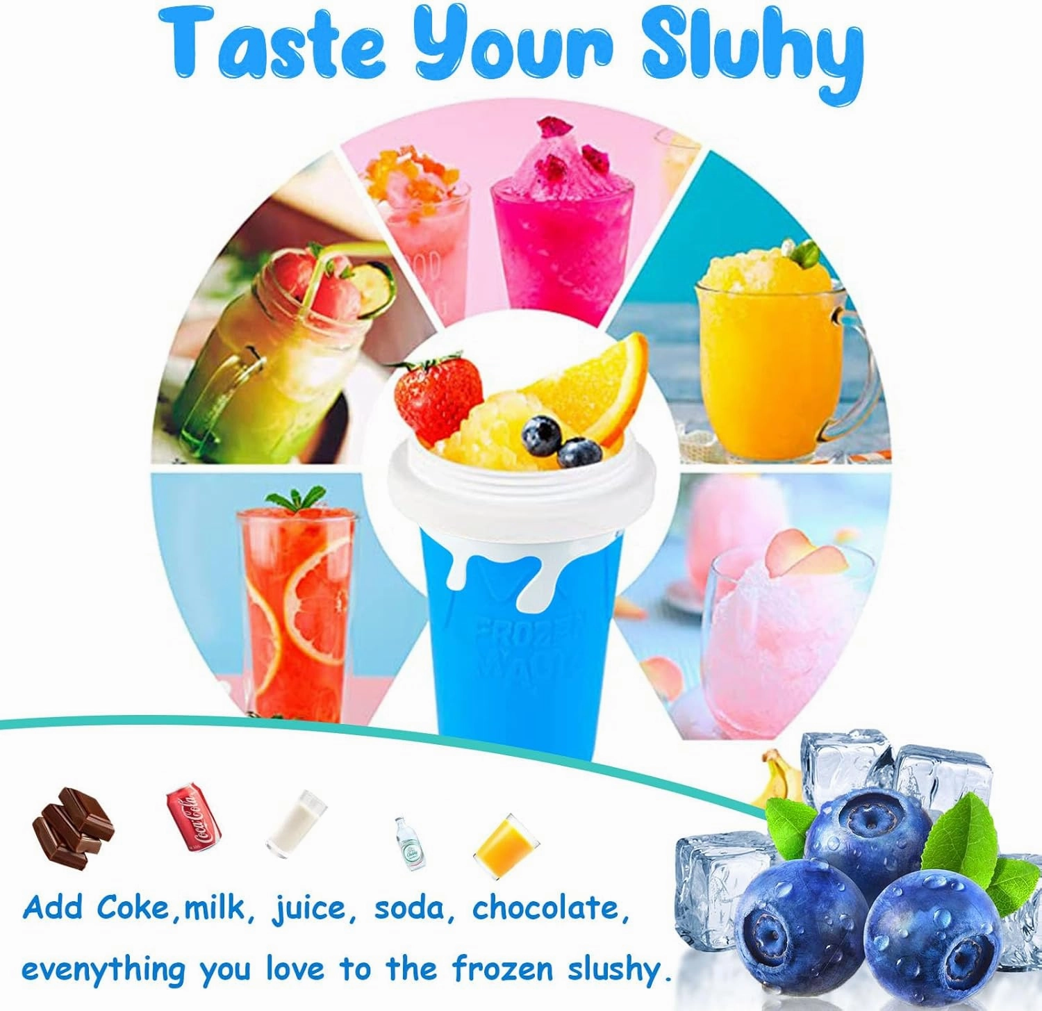 Slushy Maker Cup, Slushie Cup, Quick Frozen Magic Cup, 17oz/500ml Double Layers Slushie Maker Cup, Fasting Cooling Make And Serve Slushy Cup For Milk Shake, Smoothies, Slushies (Blue)