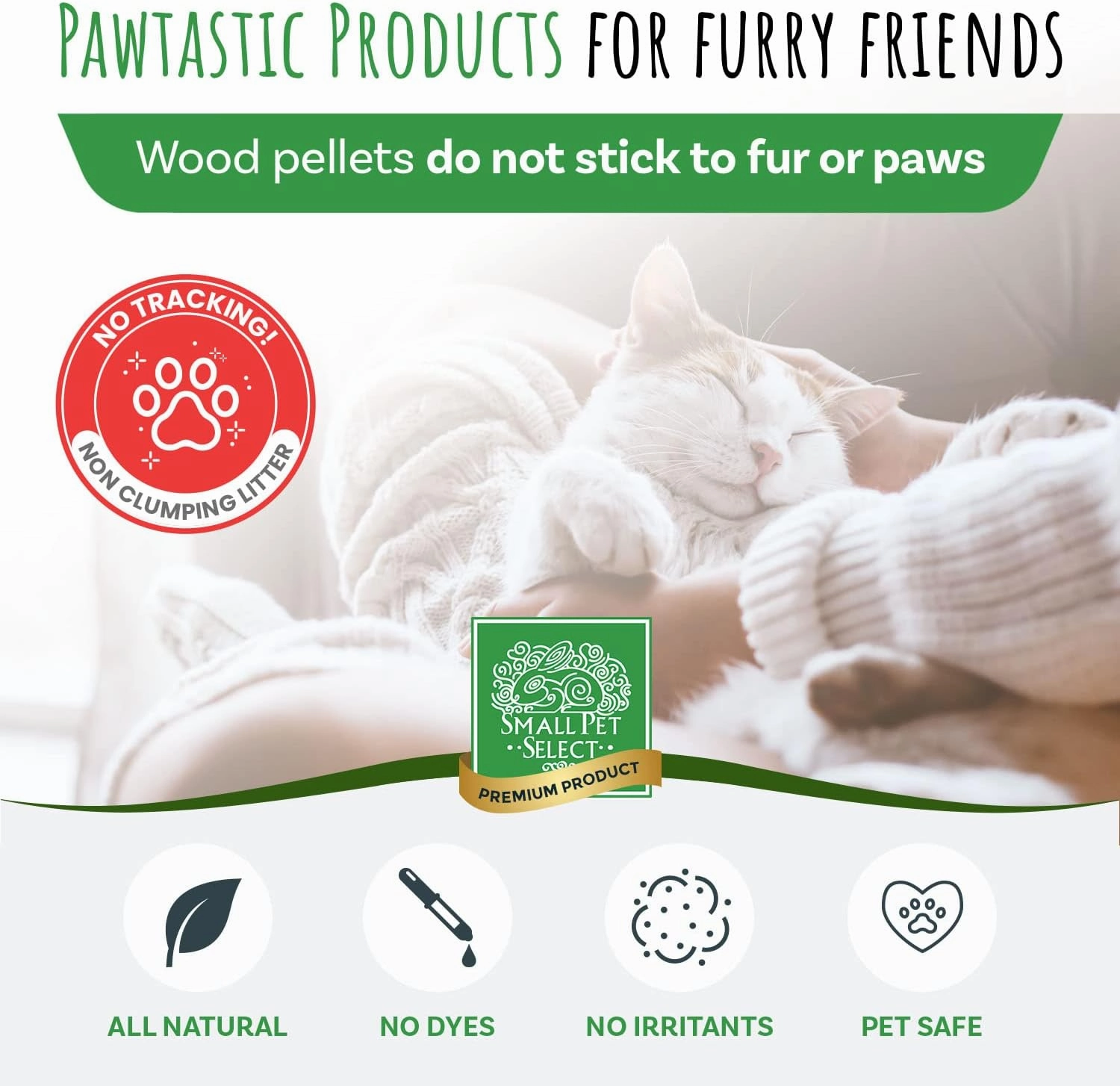 Small Pet Select Premium Pine Pelleted Cat Litter, 100% All Natural Pellet Kitty Litter, Non Clumping Non Tracking Low Dust Litter Meant for Use with Sifting Litter Box, Made in USA, 25 lbs