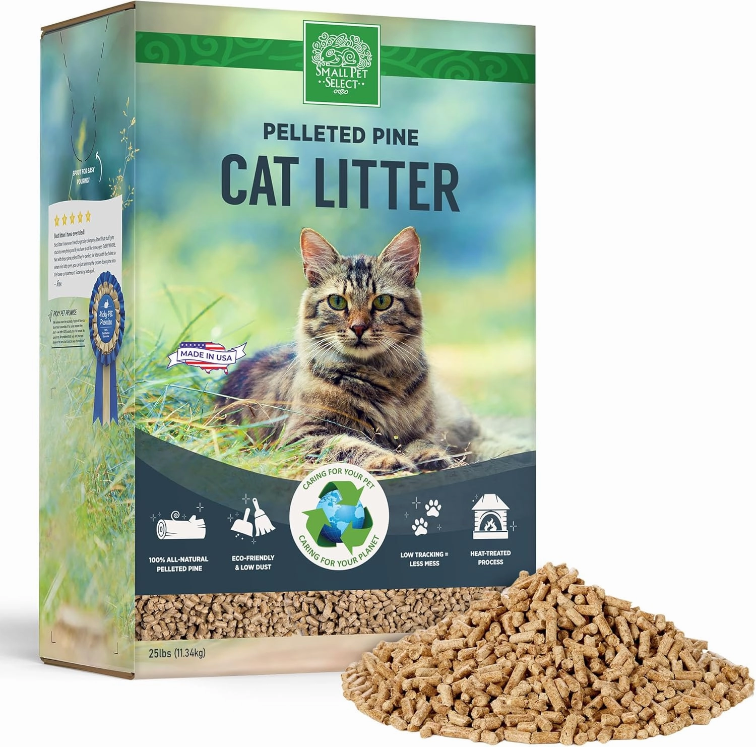 Small Pet Select Premium Pine Pelleted Cat Litter, 100% All Natural Pellet Kitty Litter, Non Clumping Non Tracking Low Dust Litter Meant for Use with Sifting Litter Box, Made in USA, 25 lbs