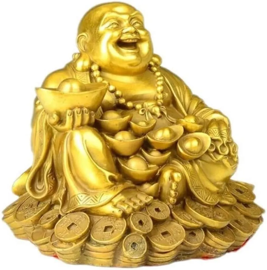 SMRTHMRT Feng Shui Decor Laughing Buddha Statue Maitreya Figurine Carrying Money Bag Happy Buddha for God Luck Brass Sculptures Home Decorations (Large)