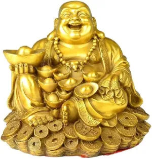 SMRTHMRT Feng Shui Decor Laughing Buddha Statue Maitreya Figurine Carrying Money Bag Happy Buddha for God Luck Brass Sculptures Home Decorations (Large)