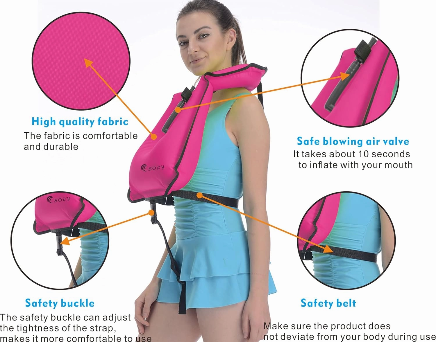 SOLY Inflatable Snorkel Vest Adult, Snorkeling Vest Adjustable Light Snorkeling Jackets for Diving LowImpact Water Sports Safety