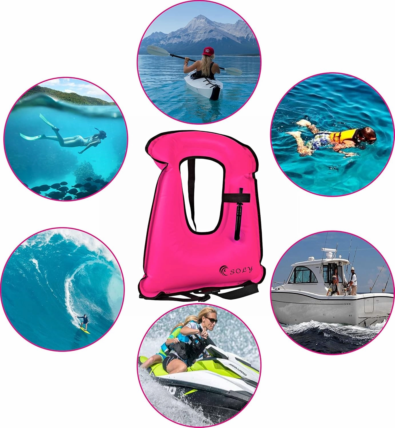 SOLY Inflatable Snorkel Vest Adult, Snorkeling Vest Adjustable Light Snorkeling Jackets for Diving LowImpact Water Sports Safety