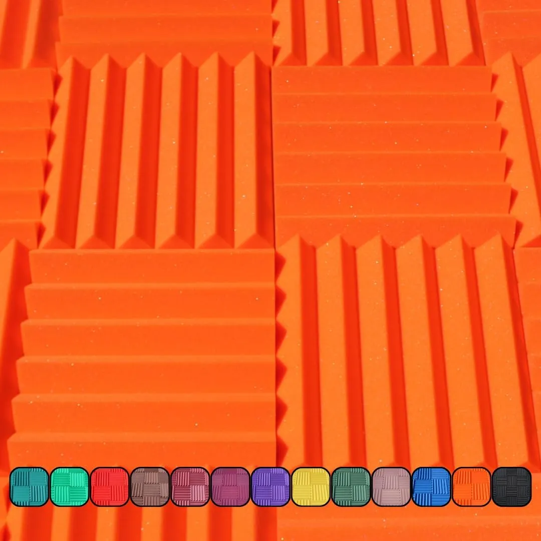 Soundproofing Acoustic Studio Foam - Orange Color - Wedge Style Panels 12”x12”x2” Tiles - 4 Pack