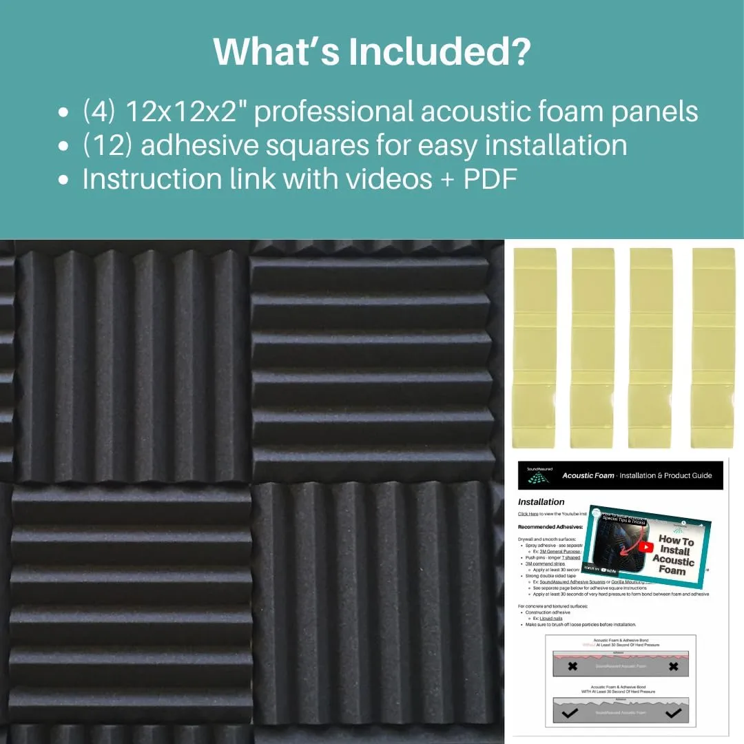 Soundproofing Acoustic Studio Foam - Orange Color - Wedge Style Panels 12”x12”x2” Tiles - 4 Pack