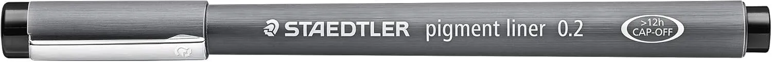 STAEDTLER 308 02-9 Pigment Liner Fineliner Pen for Writing & Technical Drawing - Black, 0.2mm (Box of 10)