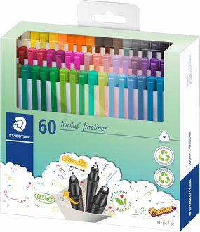 STAEDTLER 334 C60 Triplus Fineliner Superfine Pen, 0.3mm Line Width - Assorted Colours (Pack of 60)