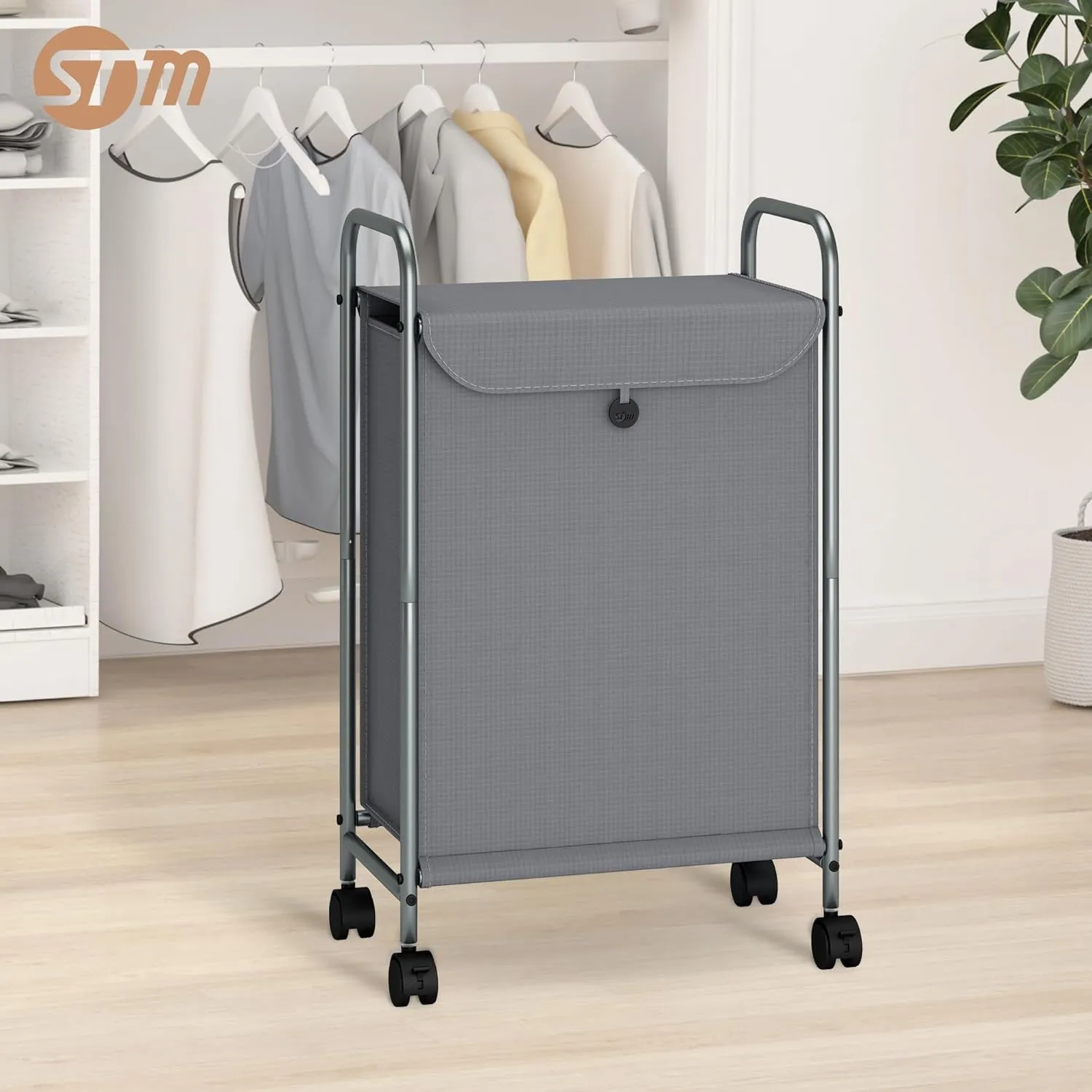 STORAGE MANIAC Rolling Laundry Hamper, Laundry Basket with Lockable Wheels, Double Clothes Sorter Cart, Small Clothes Separator Hamper for Closet, Bathroom, Laundrys Room, 1 Section Gray