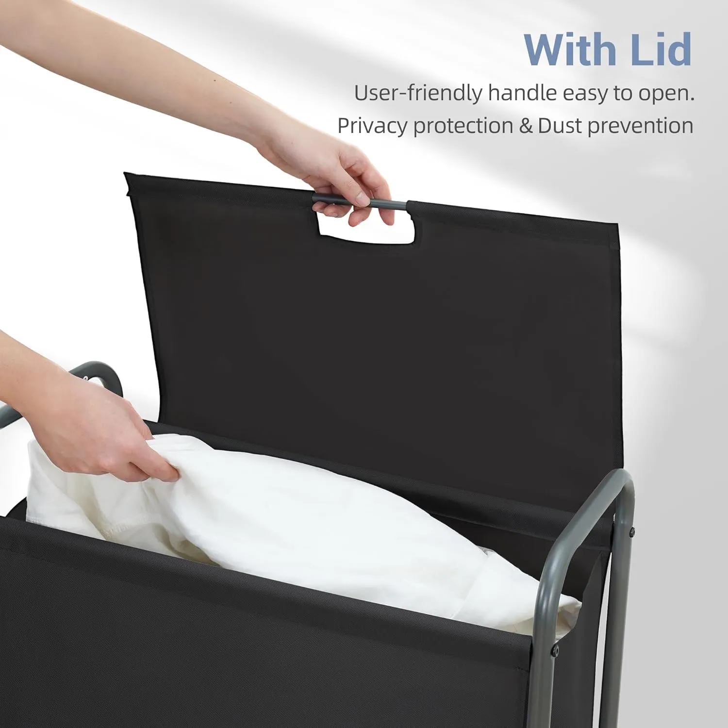 STORAGE MANIAC Rolling Laundry Hamper with Lid, 85L Sorter with Wheels, 2 Loads Dirty Clothes Organizer, Black
