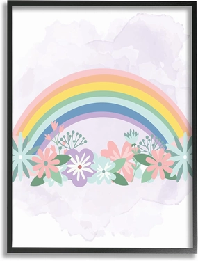 Stupell Industries Tropical Florals Under Playful Rainbow Kids' Illustration, Designed by Kim Allen Black Framed Wall Art, 16 x 20, White