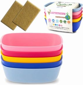 Sugarcane Kids Bowls 5Pack (27oz)   Coconut Pad 2Pc - Natural Plastic Dishes for Toddler to Big Kids - Fried Rice & Noodles – Microwaves & Dishwasher Safe – BPA Free, Unbreakable, Reusable - Multi