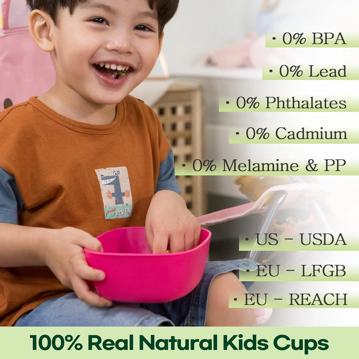Sugarcane Kids Bowls 5Pack (27oz)   Coconut Pad 2Pc - Natural Plastic Dishes for Toddler to Big Kids - Fried Rice & Noodles – Microwaves & Dishwasher Safe – BPA Free, Unbreakable, Reusable - Multi