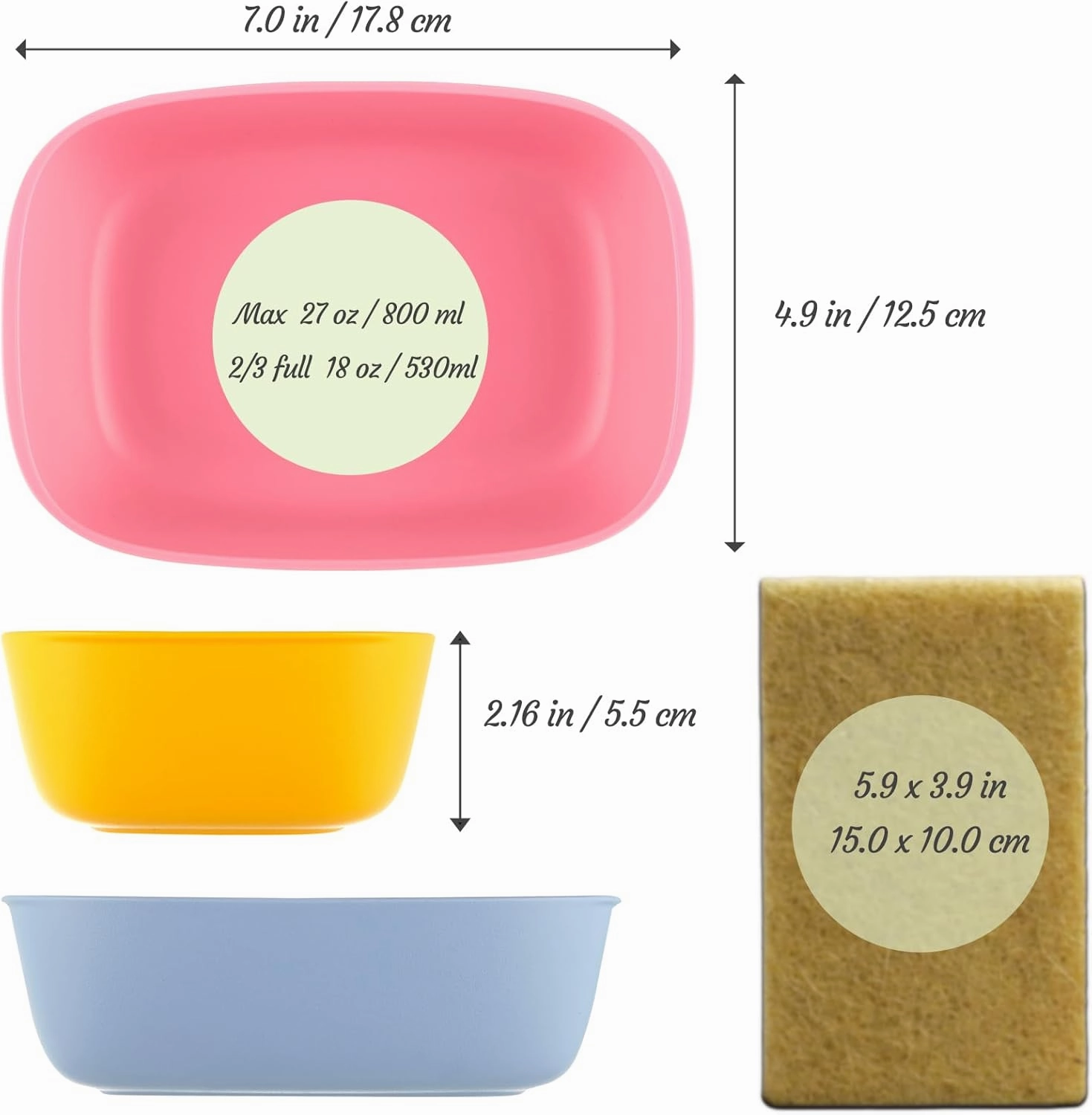 Sugarcane Kids Bowls 5Pack (27oz)   Coconut Pad 2Pc - Natural Plastic Dishes for Toddler to Big Kids - Fried Rice & Noodles – Microwaves & Dishwasher Safe – BPA Free, Unbreakable, Reusable - Multi