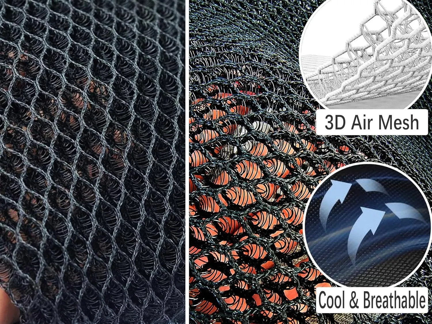 Summer Cool 3D Air Mesh Breathable Car Seat Cushion Pad Universal Auto Cushion Cover Set Interior Accessories (Black, 2 Pack seat pad  2 Pack Back Cushion)