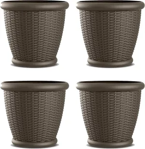 Suncast 4 Pack Wicker Planter w/Drillable Drain Holes, Decorative Indoor/Outdoor Pot, 18in, Java