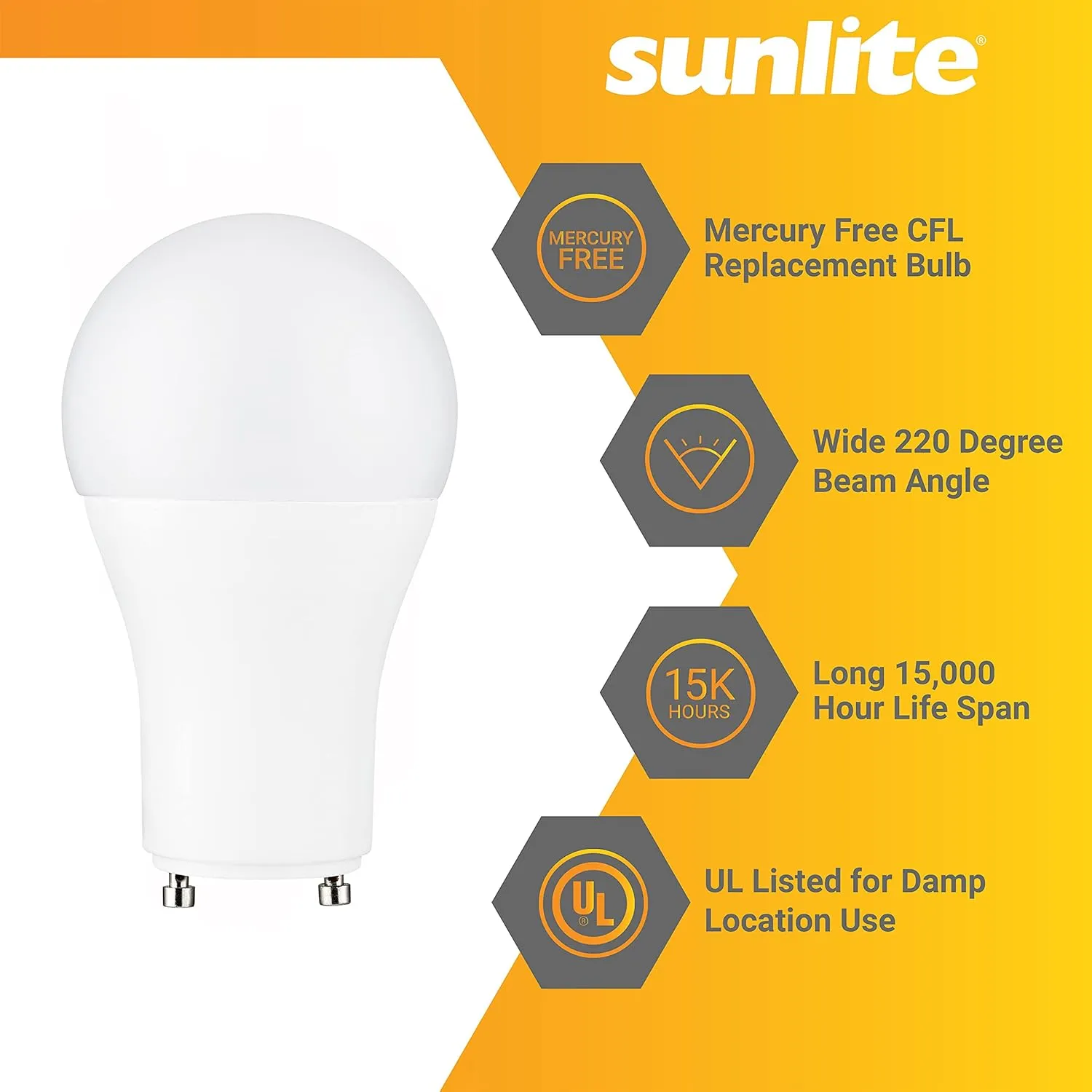 Sunlite A19 GU24 Dimmable Light Bulb, 14 Watts (100W Equivalent) 1500 Lumens, 2 Prong LED Twist and Lock Base, UL Listed, Rated for Enclosed Fixtures, 4000K Cool White, 4 Pack