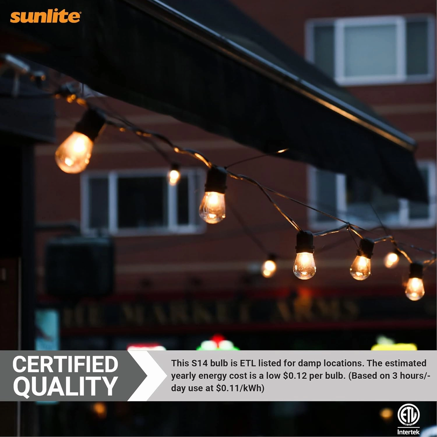 Sunlite 40989-SU LED S14 String Light Bulb, 1 Watt (10W Equivalent), 50 Lumens, Medium Base (E26), Non-Dimmable, ETL Listed, 2700K Soft White, Clear, 6 Count