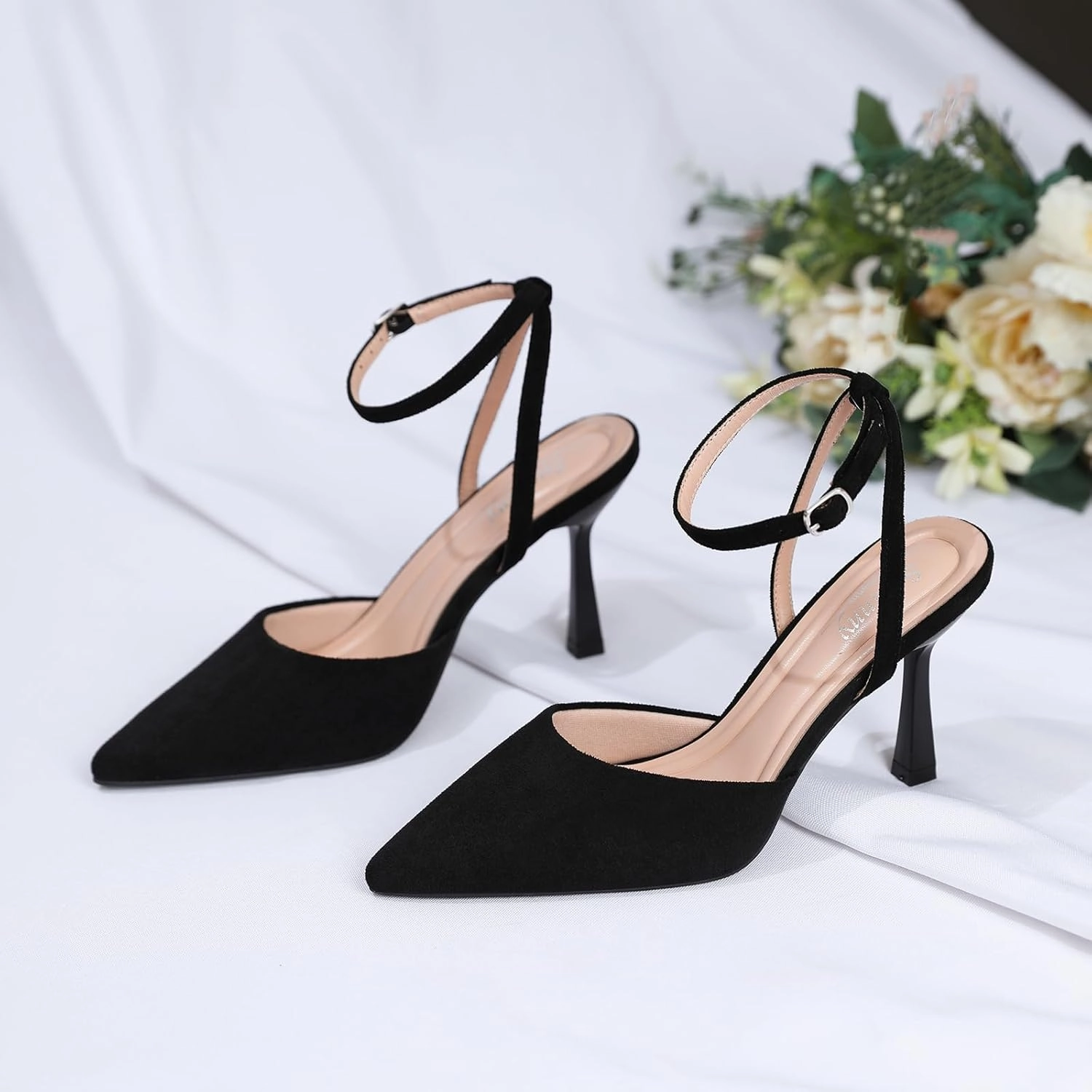 Susanny Heels for Women Stiletto Closed Pointed Toe Backless Dress Shoes High Heels Sexy Kitten Pumps Wedding Guest Party Dance Prom Dressy Comfort Shoes