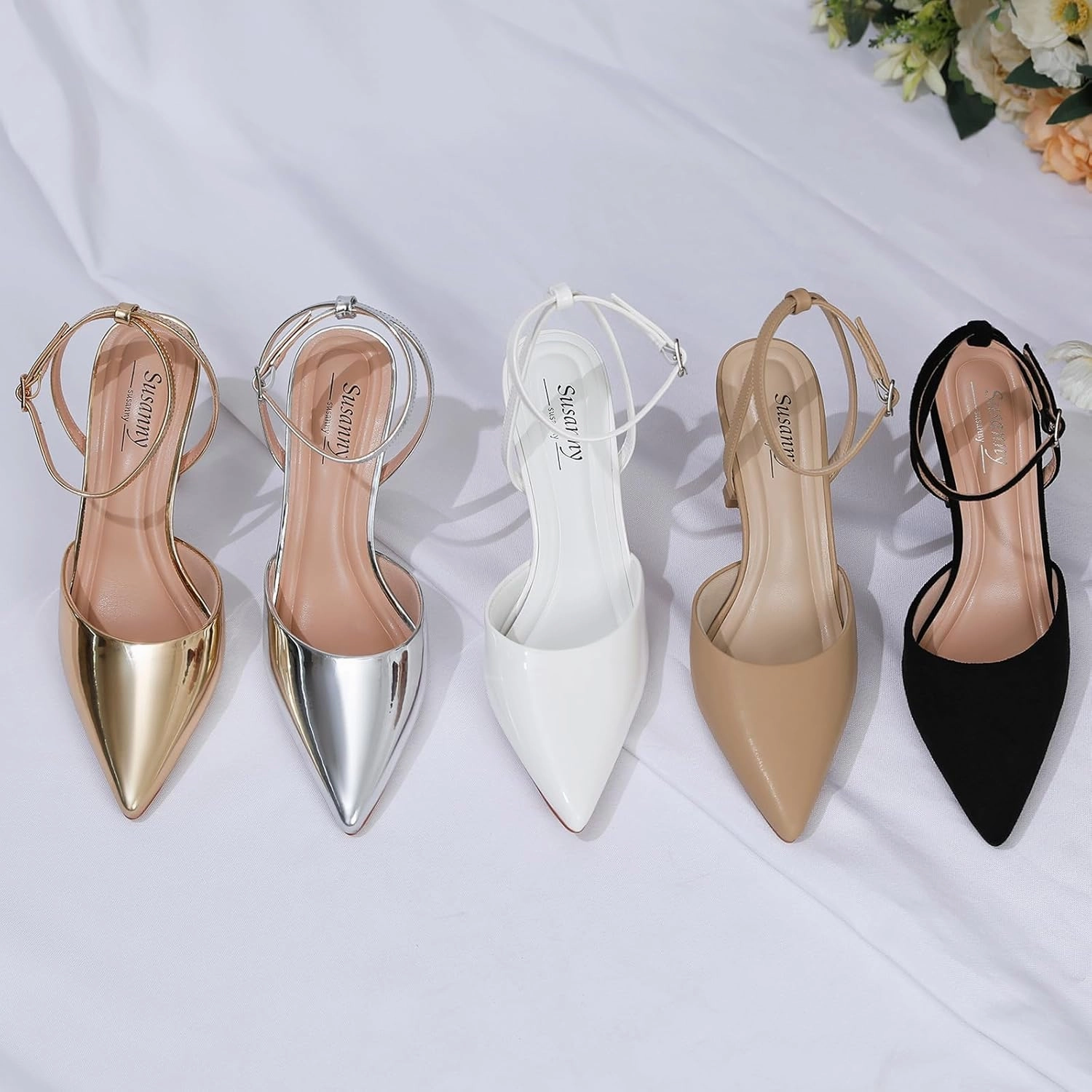 Susanny Heels for Women Stiletto Closed Pointed Toe Backless Dress Shoes High Heels Sexy Kitten Pumps Wedding Guest Party Dance Prom Dressy Comfort Shoes