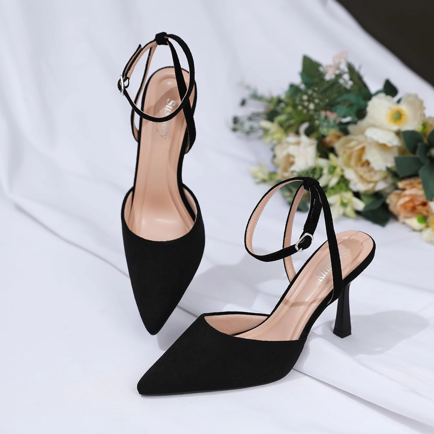 Susanny Heels for Women Stiletto Closed Pointed Toe Backless Dress Shoes High Heels Sexy Kitten Pumps Wedding Guest Party Dance Prom Dressy Comfort Shoes