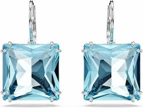 Swarovski Millenia Earrings, Square cut crystal, Blue, Rhodium plated