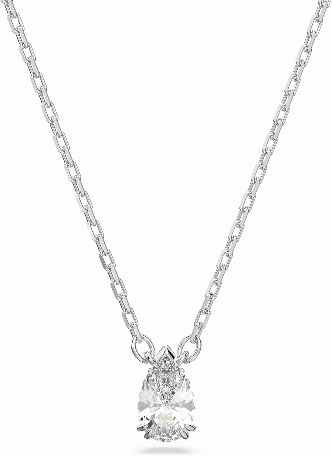 Swarovski Stilla Pendant, Pear cut, White, Rhodium Finish