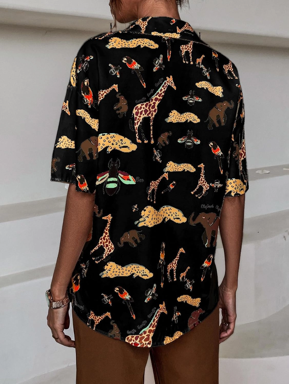 SweatyRocks Women's Short Sleeve Cute Print Button Down Shirt Tops