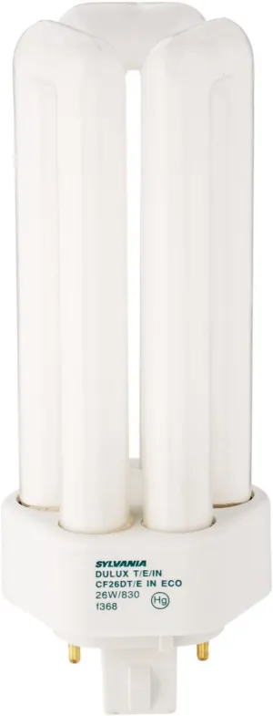 Sylvania 20880 (4-Pack) CF26DT/E/IN/830/ECO 26-Watt Triple Tube Compact Fluorescent Light Bulb, 3000K, 1746 Lumens, 82 CRI, T4 Shape, 4-Pin GX24q-3 Base, 4 Count