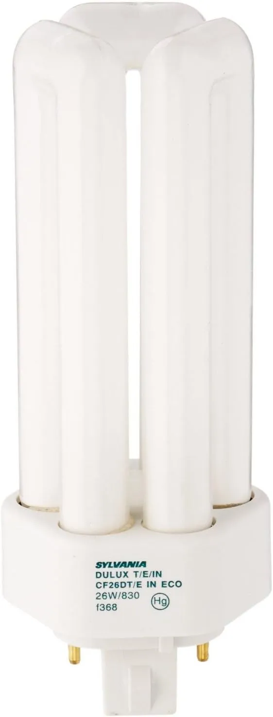 Sylvania 20880 (4-Pack) CF26DT/E/IN/830/ECO 26-Watt Triple Tube Compact Fluorescent Light Bulb, 3000K, 1746 Lumens, 82 CRI, T4 Shape, 4-Pin GX24q-3 Base, 4 Count