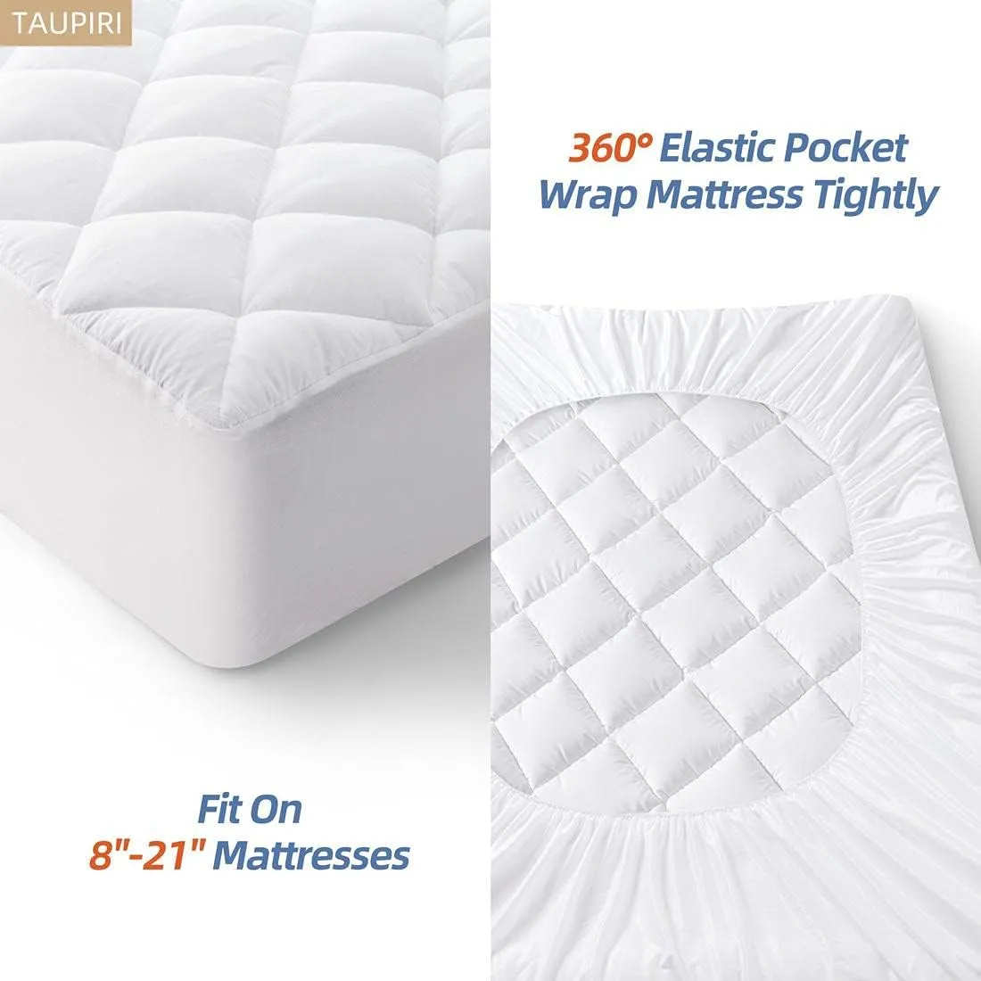 Taupiri King Quilted Mattress Pad Cover with Deep Pocket (8"-21"), Cooling Soft Pillowtop Mattress Cover, Down Alternative Mattress Protector Topper, White