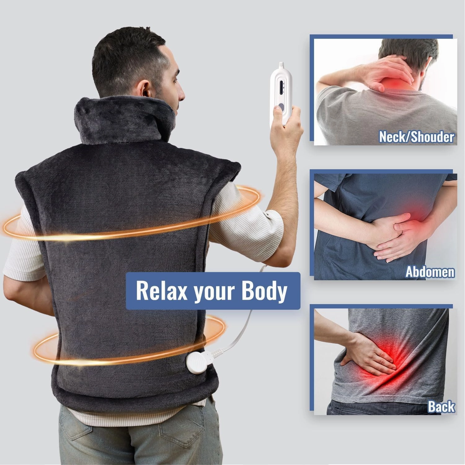 Tefici Heating Pad for Back Pain,Fathers Day Dad Gifts，Birthday Gifts for Men Dad，24'' x33'' Fast Heating, FSA HSA Eligible,Electric Heat Pad，2H Auto-Off,Neck and Shoulder Heat Pad,ETL Certified,Gray