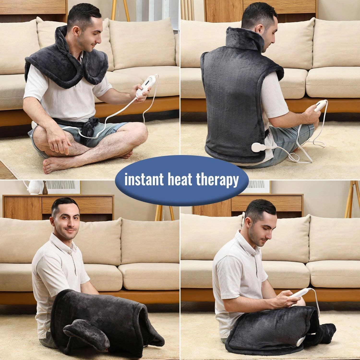 Tefici Heating Pad for Back Pain,Fathers Day Dad Gifts，Birthday Gifts for Men Dad，24'' x33'' Fast Heating, FSA HSA Eligible,Electric Heat Pad，2H Auto-Off,Neck and Shoulder Heat Pad,ETL Certified,Gray