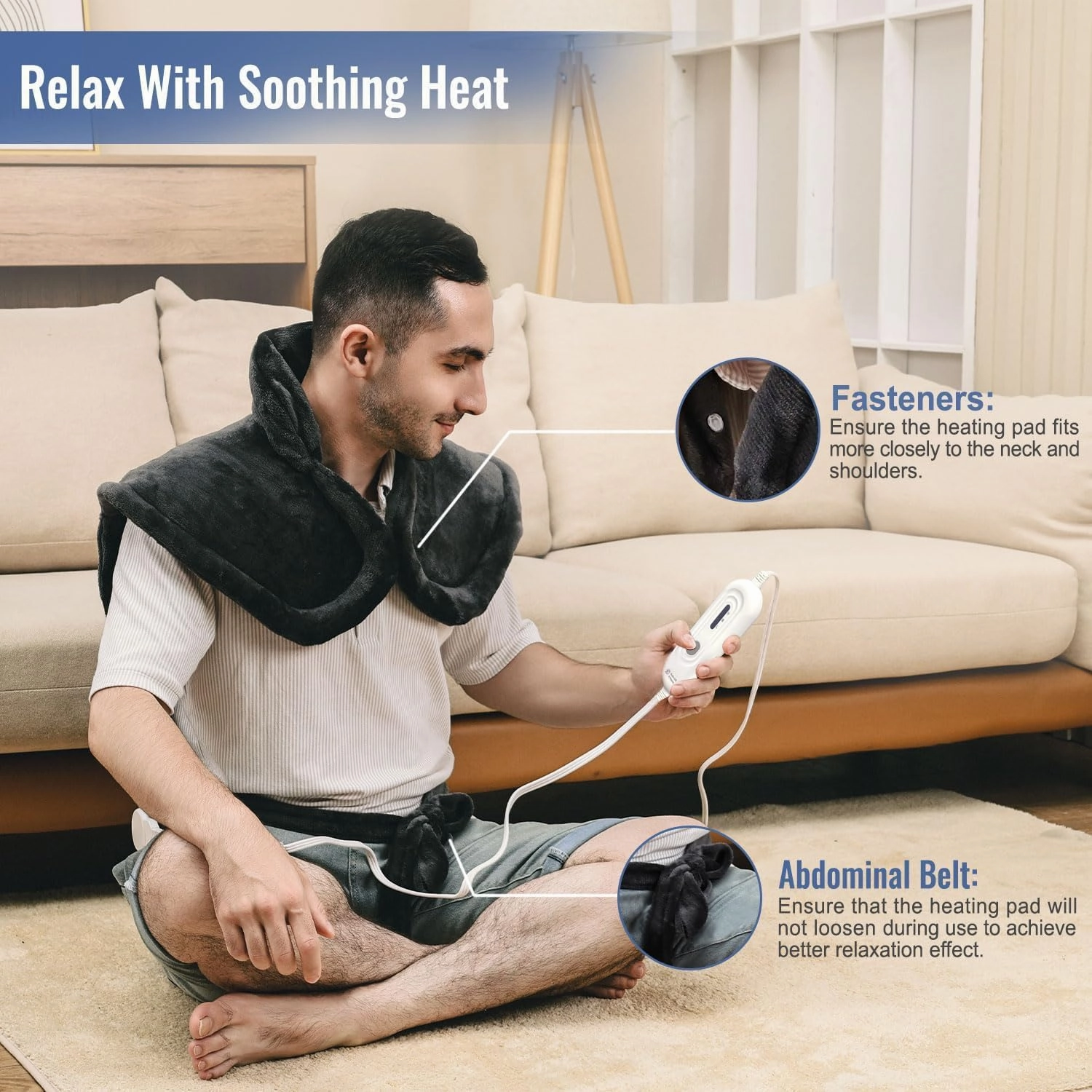 Tefici Heating Pad for Back Pain,Fathers Day Dad Gifts，Birthday Gifts for Men Dad，24'' x33'' Fast Heating, FSA HSA Eligible,Electric Heat Pad，2H Auto-Off,Neck and Shoulder Heat Pad,ETL Certified,Gray
