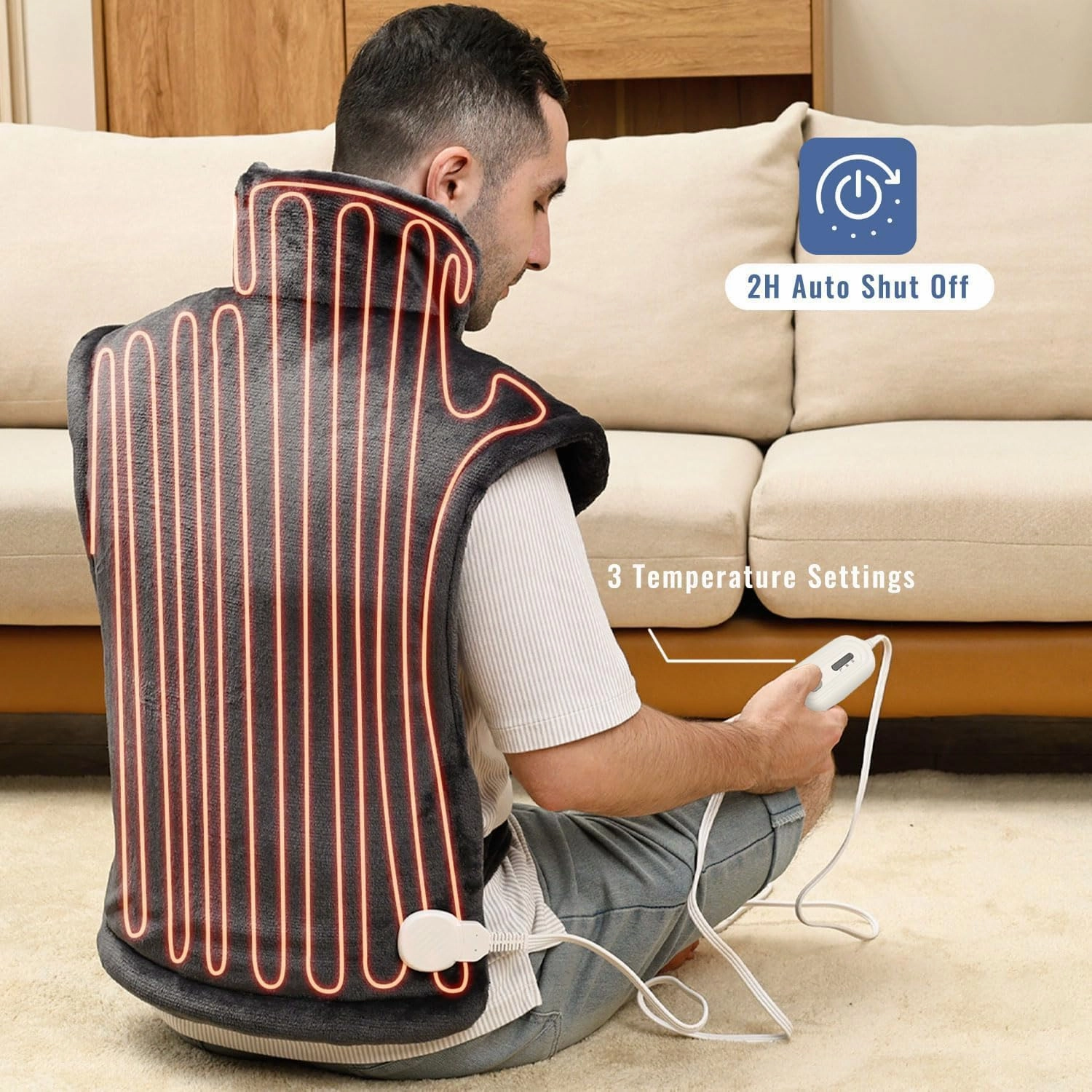 Tefici Heating Pad for Back Pain,Fathers Day Dad Gifts，Birthday Gifts for Men Dad，24'' x33'' Fast Heating, FSA HSA Eligible,Electric Heat Pad，2H Auto-Off,Neck and Shoulder Heat Pad,ETL Certified,Gray