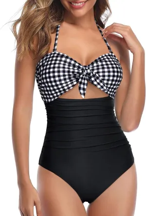 Tempt Me Women Sexy Cutout One Piece Swimsuits Tummy Control High Waisted Halter Front Tie Knot Bathing Suit