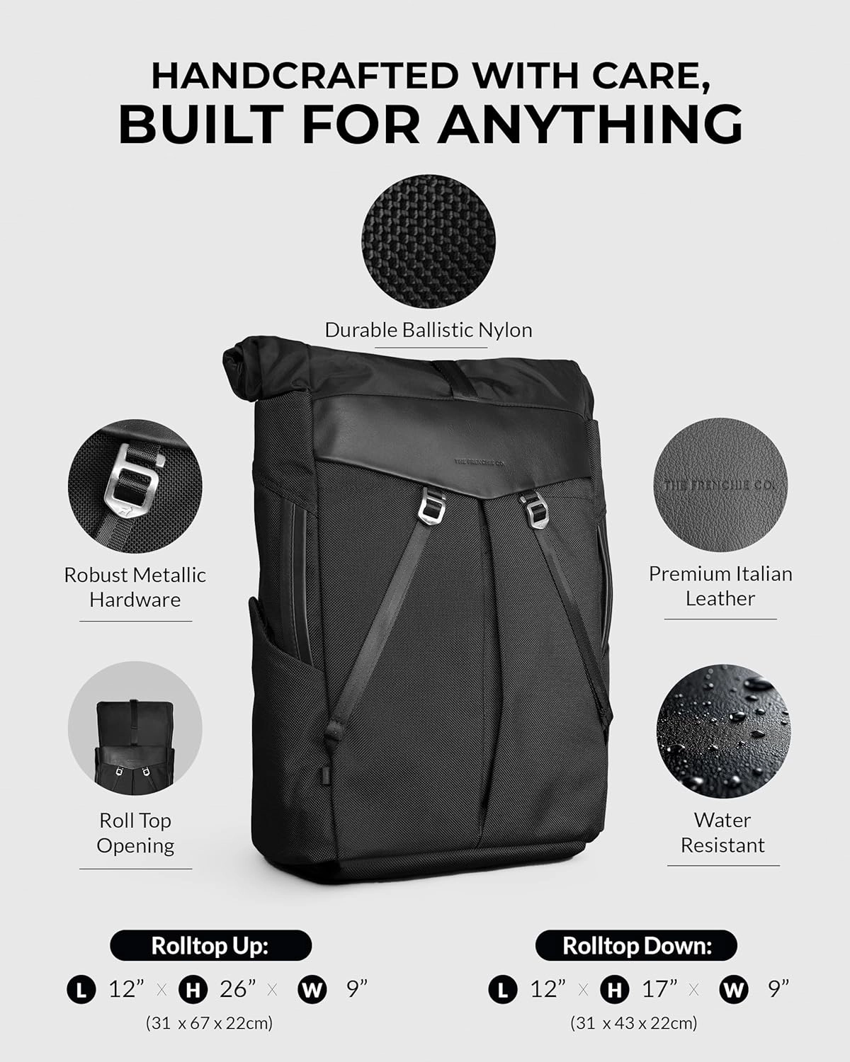 The Frenchie Co. Anti-Theft Speed Backpack, Slim Minimalist Backpack with Hidden Zippers and Cut-Resistant Design for Travel and Everyday Use, Made of Ballistic Nylon